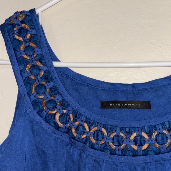 Elie Tahari Royal Blue Tank with Crochet Neckline - Picture 3 of 6